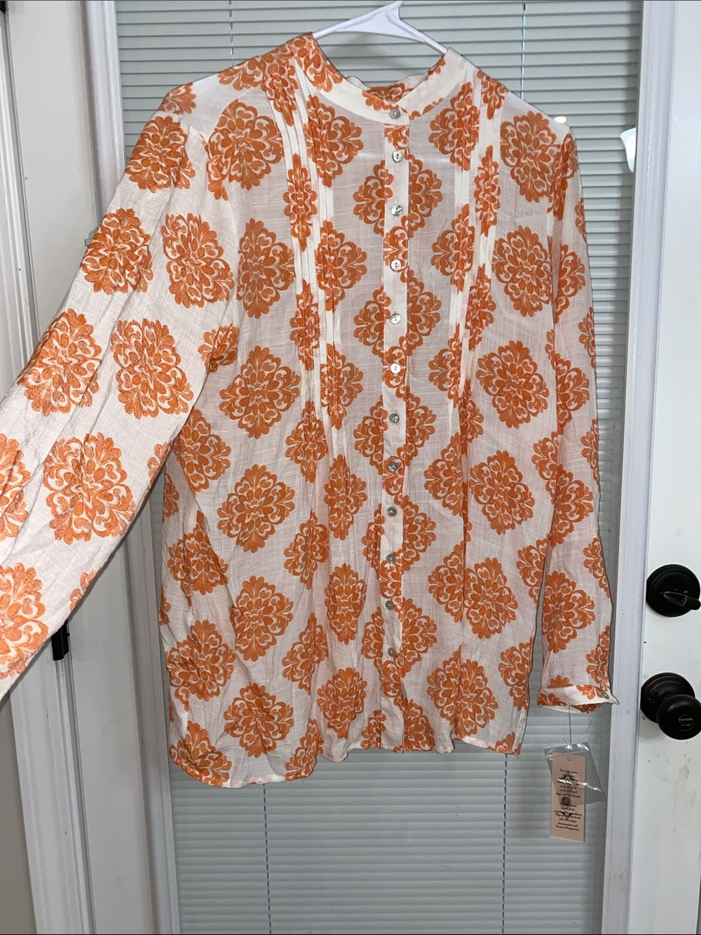 Women Orange Floral Print Button-Up Shirt